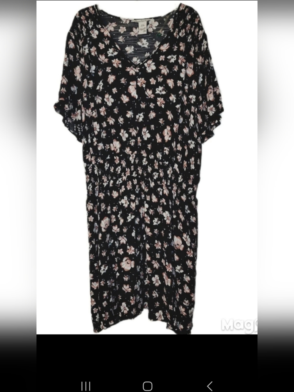 American Rag Cie Floral Dress Lightweight 2XL Soft Black Floral Smocked Waist